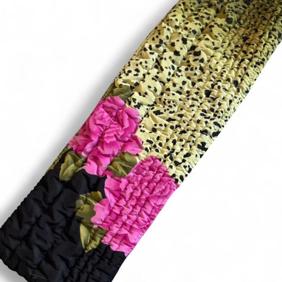 Quilted Green Pink Floral Jacket Wearable Art Bright Print Puff Texture Zip Up - Picture 3 of 8